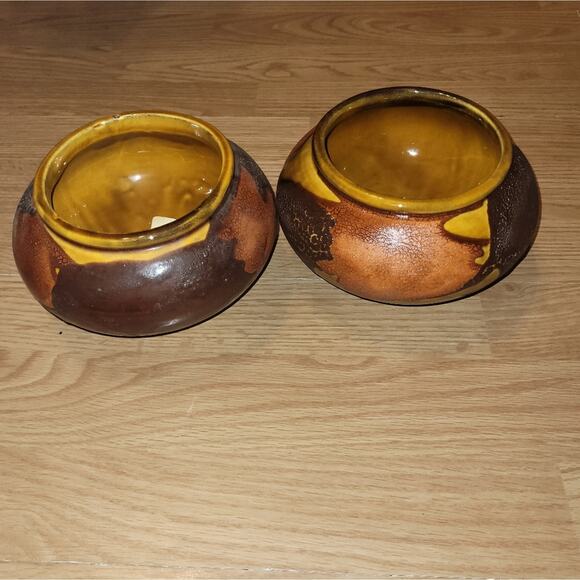 Vtg 70s Royal Hagar Earth Wrap Crackle Lava Glaze Pottery Planter Lot Of 2 Bowls - Picture 2 of 13